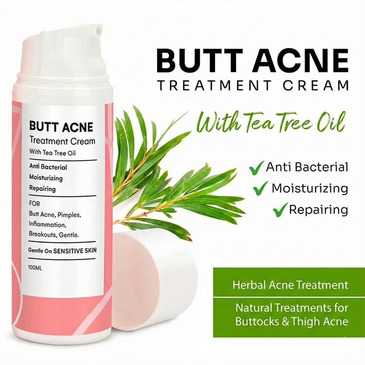 Butt Acne Clearing Treatment Cream (2% Salicylic Acid & Tea Tree Oil)