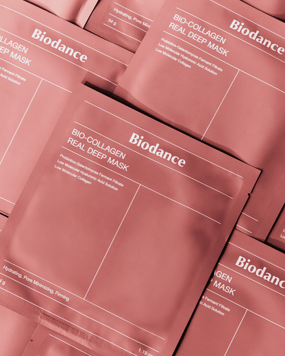Biodance Korean mask packets — flat lay