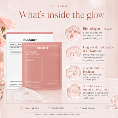 What's inside the glow — bio-collagen, hyaluronic acid, niacinamide, 3 probiotics