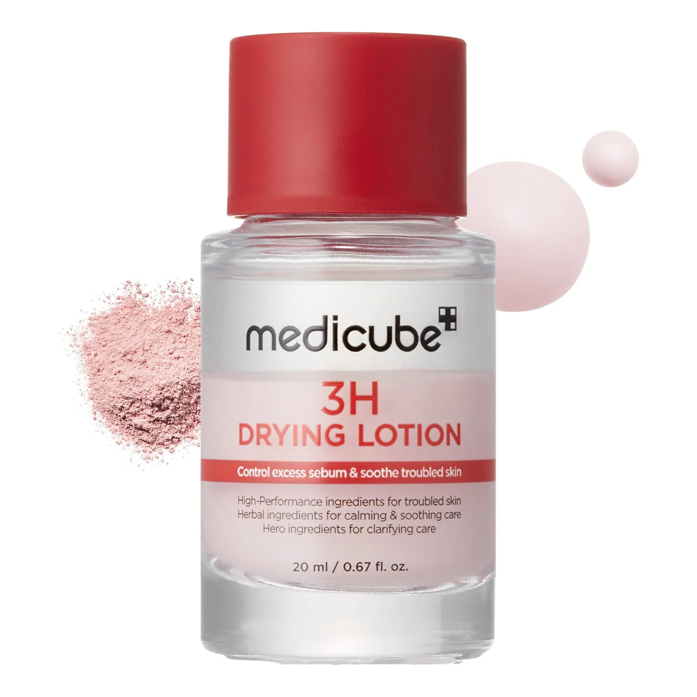 Medicube 3H Overnight Drying Lotion 20 ml bottle with pink calamine powder