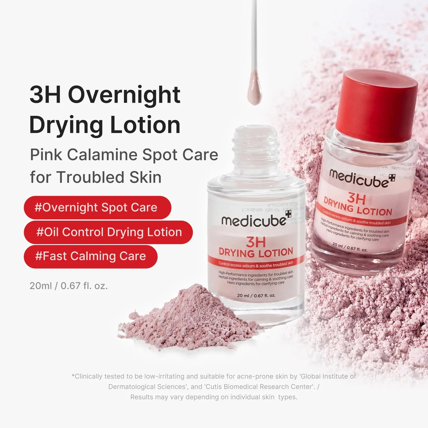 Open bottle with cotton bud dipped in the pink layer